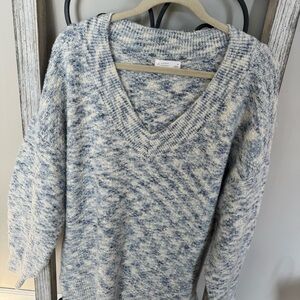Lauren Conrad Marled Blue White V-Neck Sweater Size M Cozy Knit‎ Pullover